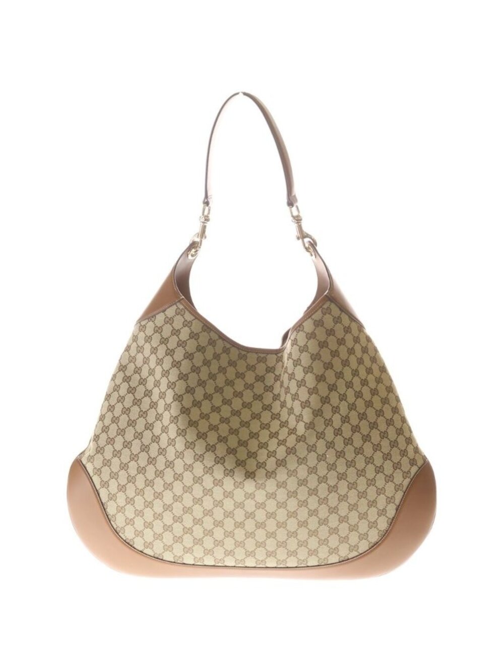 Gucci B Large Shoulder Bag B GG Canvas Leather Trim Brown